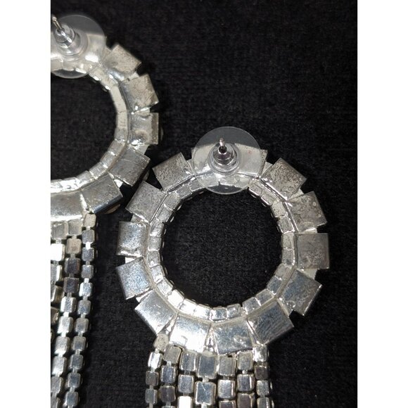 Retro Clear Rhinestone Large Circle Fringe Tassel  Long Statement Earrings Runwa - Picture 7 of 9